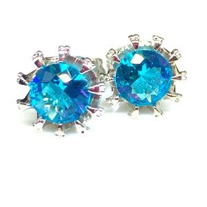 925 Light Blue Round Cut CZ Stud Earrings